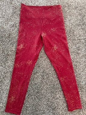 ZYIA Red Leggings with Gold Glitter Accents